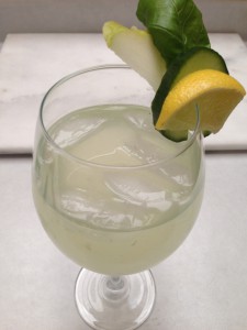 Cucumber, basil, lemon, ginger pear drink